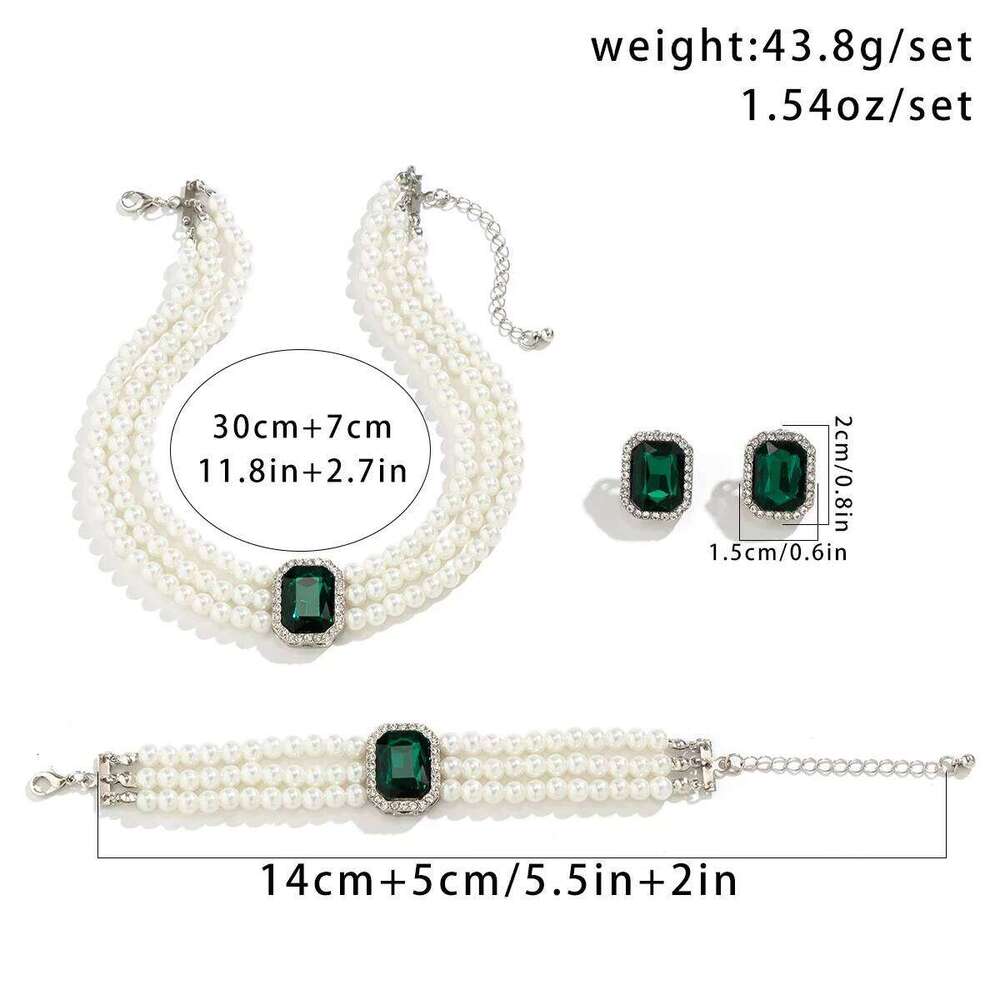 4PC Women's Fashion Light Luxury Short Style Imitation Pearl Turquoise Necklace Earrings Bracelet Jewelry Set Party Festival Gif Z260313