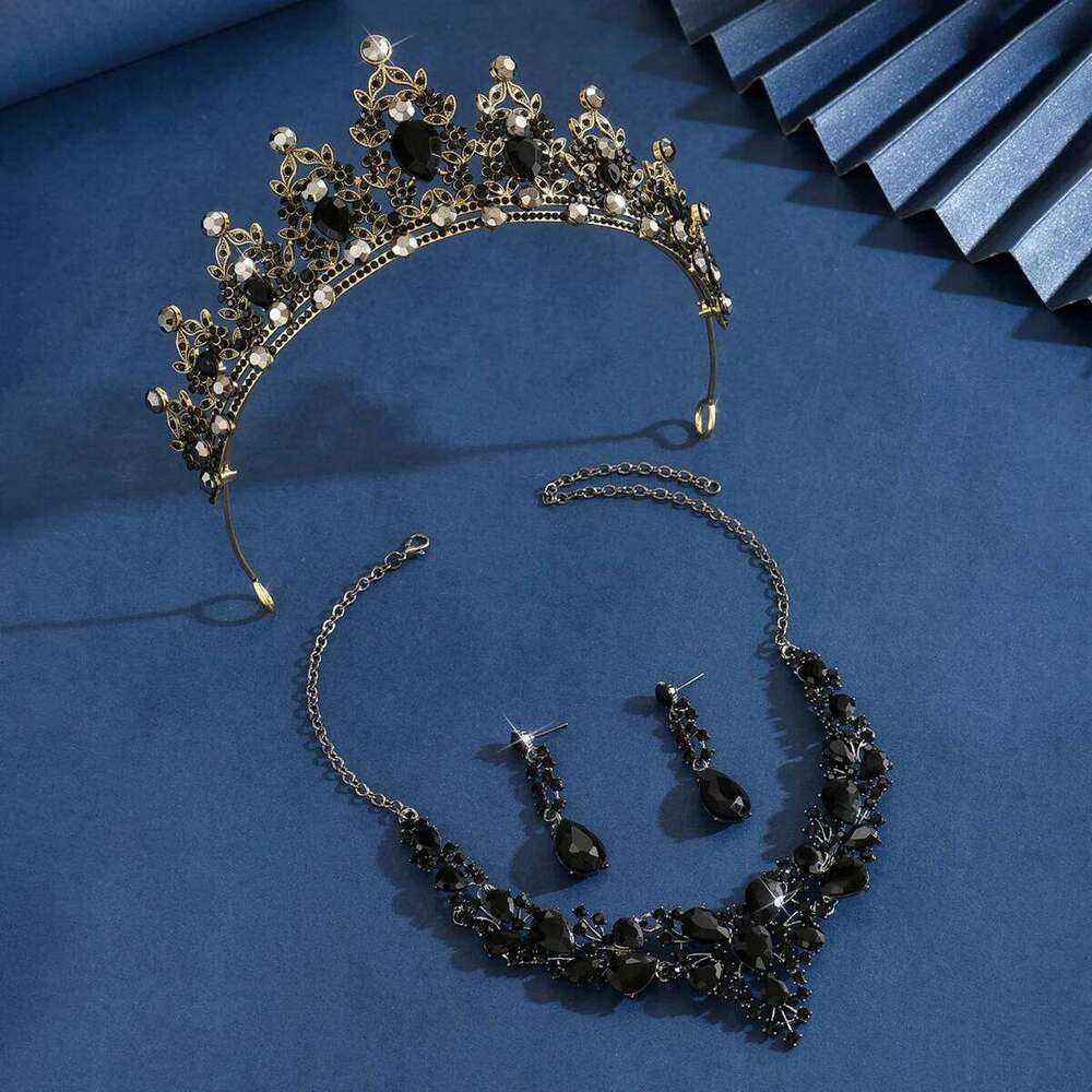 Ladies' fashionable and mysterious water droplet light luxury necklace earrings crown jewelry set wedding party holiday gift Z260313