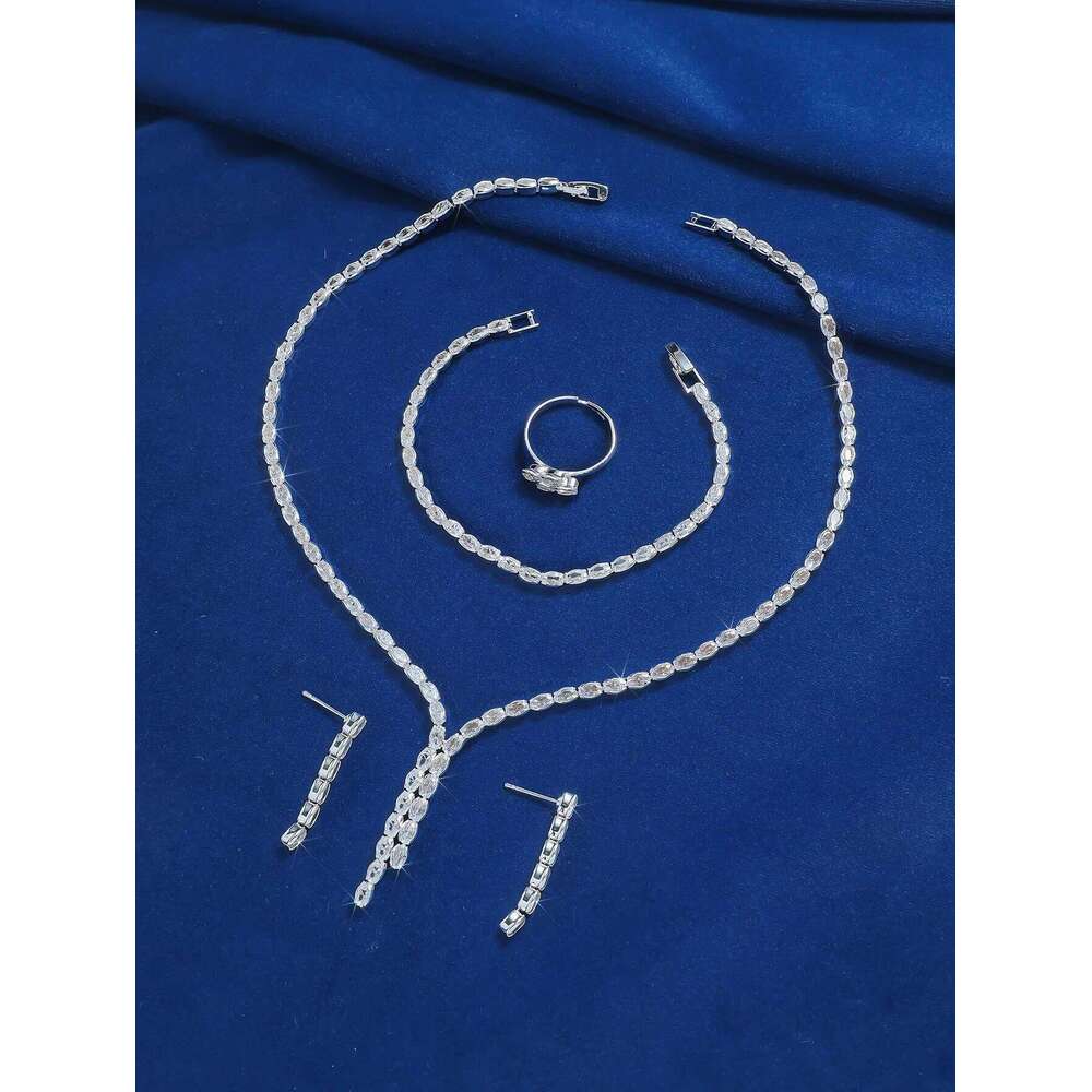 5pcs/set full copper base inlaid with super flash zirconia handmade color-preserving electroplating ladies necklace bracelet rin Z260313