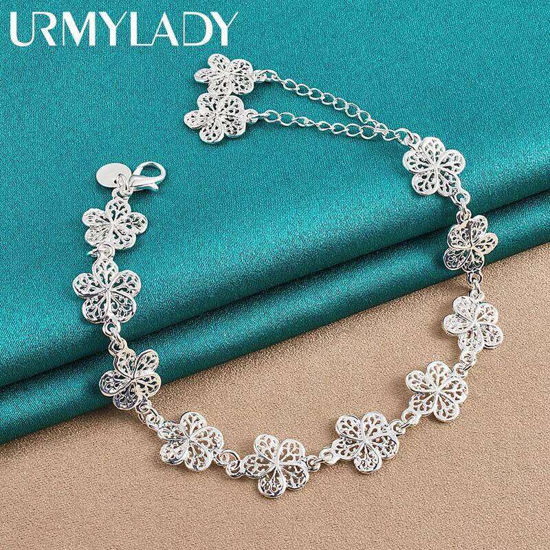 URMYLADY 925 Sterling Silver Flower Tassels Chain Bracelet For Women Wedding Engagement Party Fashion Jewelry Z260313