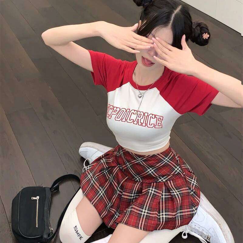 Mini Pleated Skirts Women Red Summer Harajuku European Streetwear Temper All-match Teens Kawaii Clothes Fashion Preppy S-4XL Ins Z260314