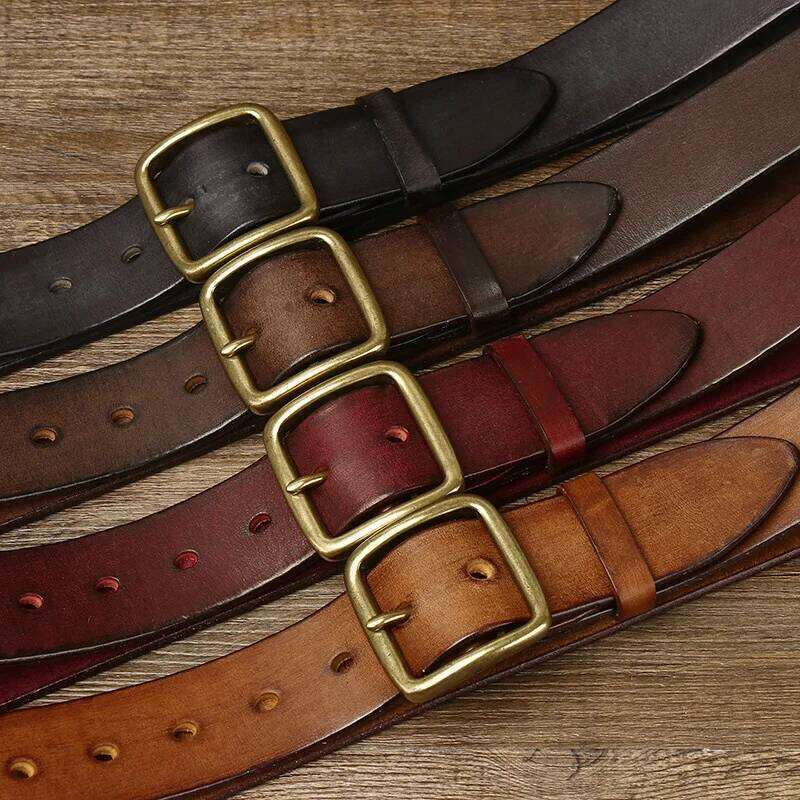 100% Pure 3.8cm Wide Fashion Male Vintage Genuine Leather Belt Luxury Belts For Men New Copper Pin Buckle Jeans Z260226