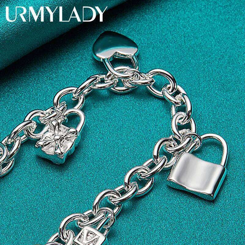 URMYLADY 925 Sterling Silver Lock Pendant Bracelets For Women Men Wedding Party Fashion Jewelry Z260313