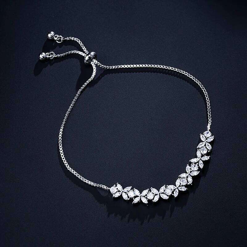Classic Shiny Clear Zircon Flowers Adjustable Charm Bracelets for Women Sliver Color Fashion Wedding Jewelry Z260313