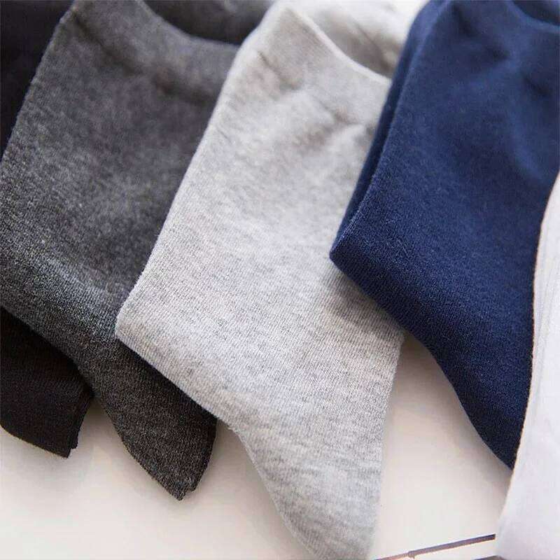 5Pairs/Lot Solid Color Cotton Black Business Soft Breathable High Elastic Men's Mid-tube Socks Large Size EU48 Z260314