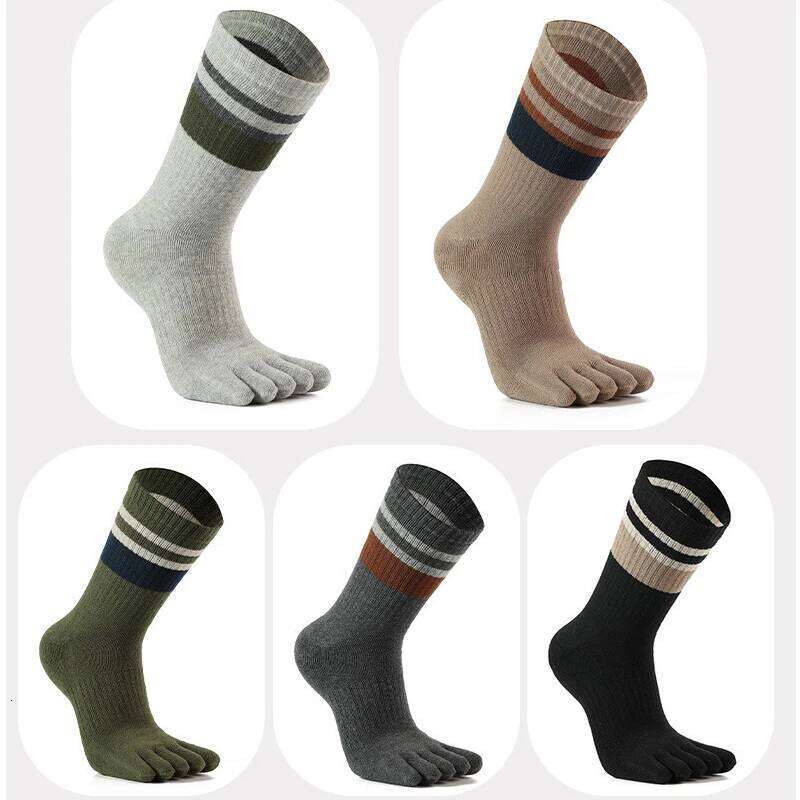 Pairs Terry Toe Man Cotton Striped Thick Soft Elastic Sweat-Absorbing Keep Warm Party Dress Long 5 Finger Happy Socks Z260314