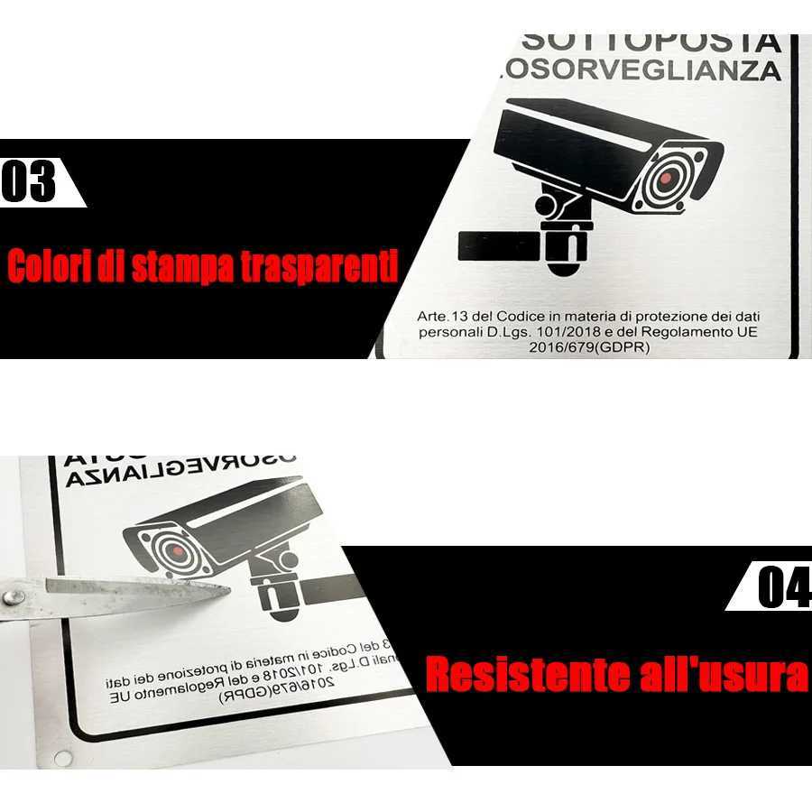 2pcs Italian Aluminum monitoring sign AREA SOTTOPOSTA A VIDEOSORVEGLIANZA self-adhesive plate D260314
