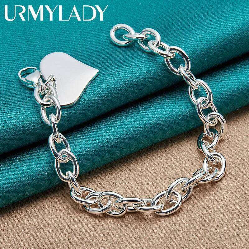 URMYLADY 925 Sterling Silver Love Heart Pendant Bracelet For Women Wedding Party Fashion Jewelry Z260313