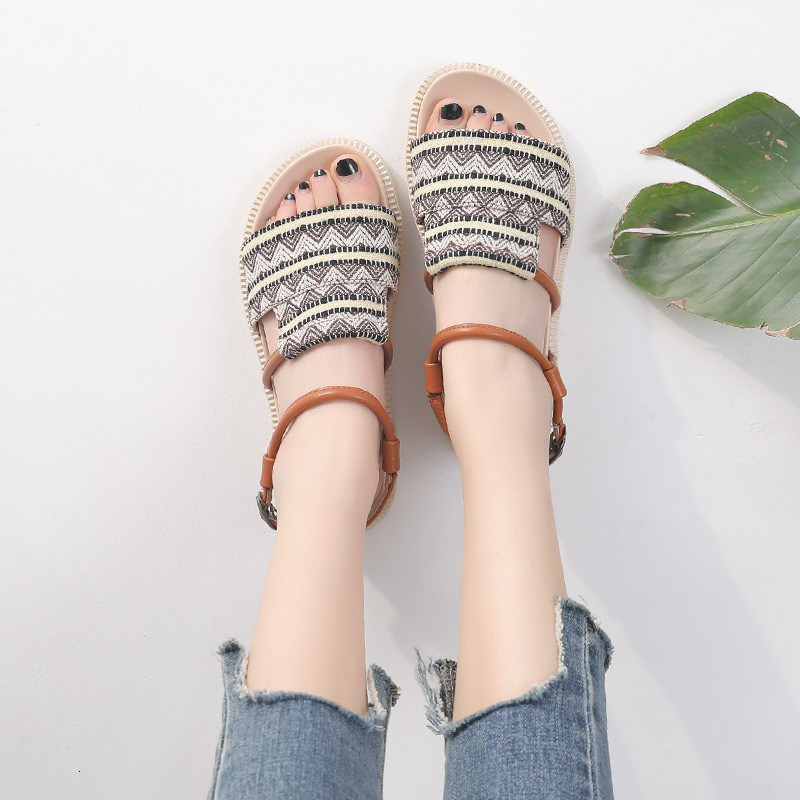 2026 New Women's Sandals For Outdoor Wear, Luxury Spring/summer Ethnic Style, Open-toed, Flat-soled, Versatile For Students, Version, Plus Size For Women