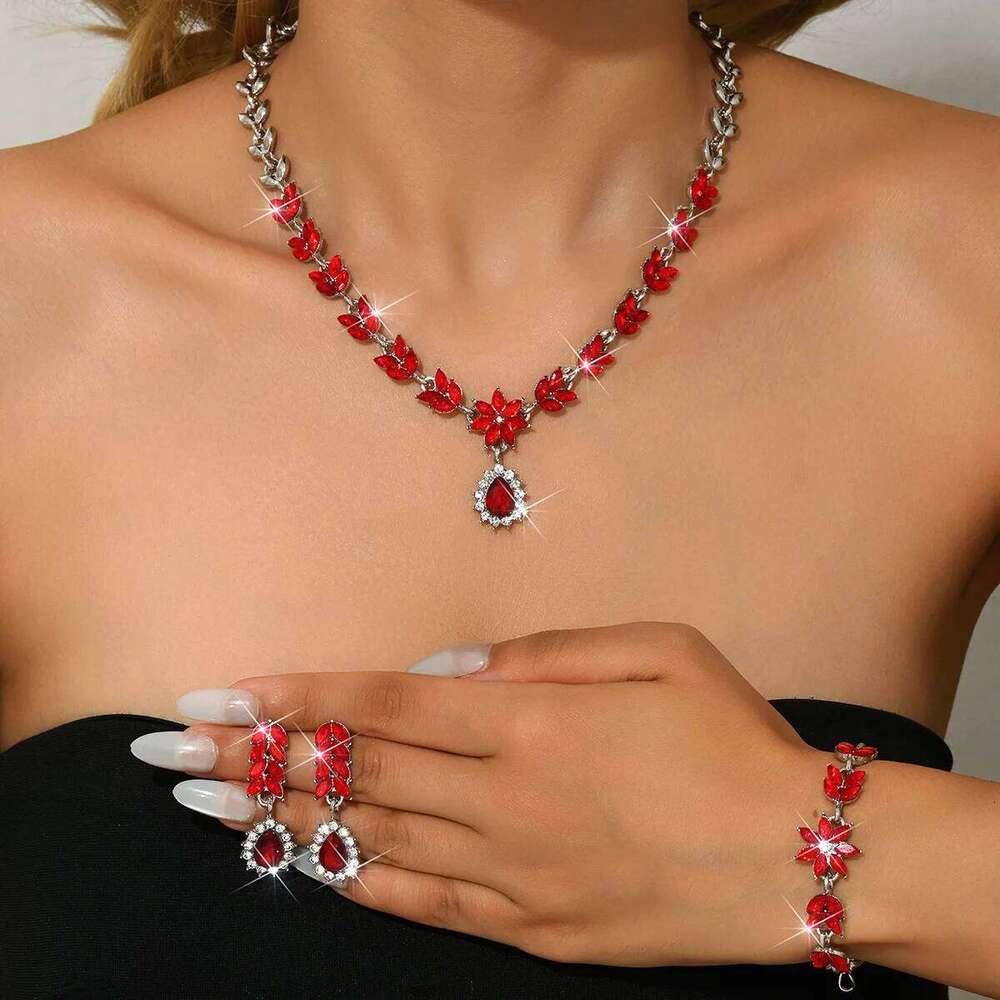 European and American fashion personality exquisite leaf drop earrings necklace bracelet classic bride wedding set Z260313