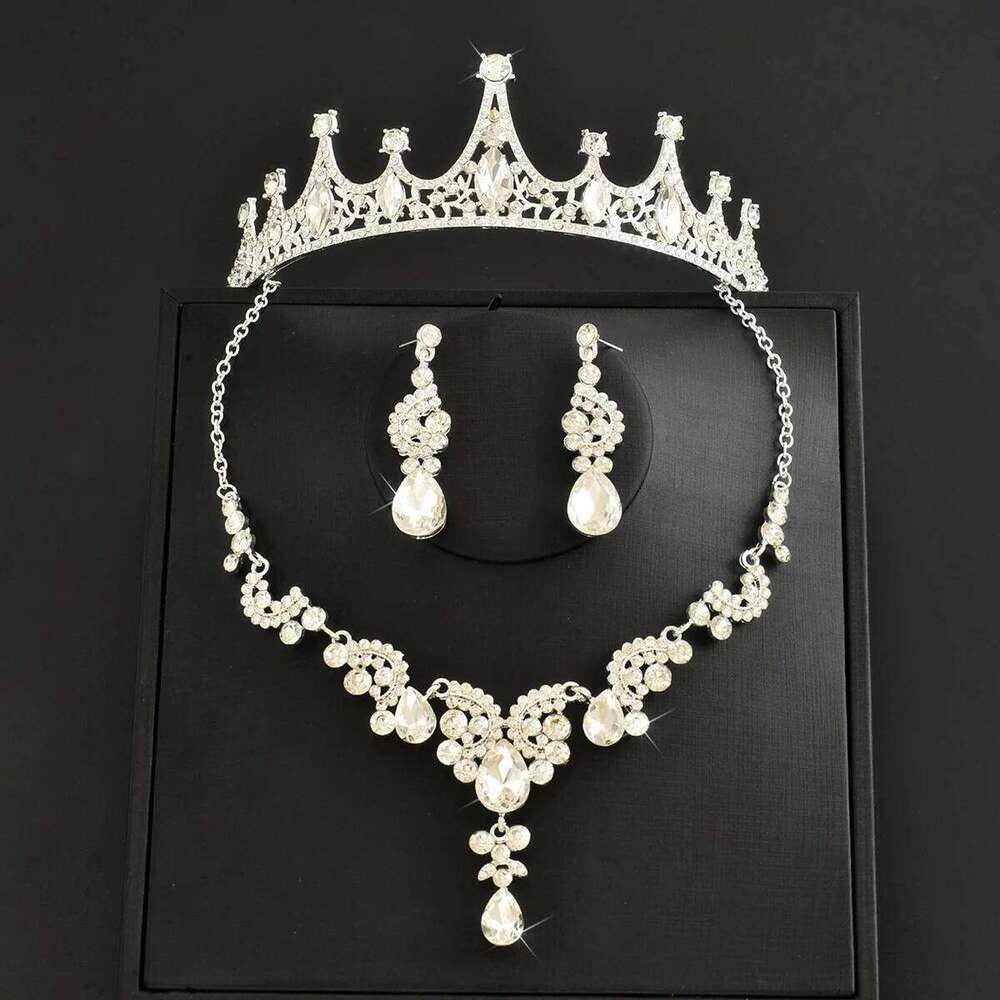 Ladies' Fashion Water Drop Luxury Crown Necklace Earrings Jewelry Set Wedding Party Festival Gift Z260313