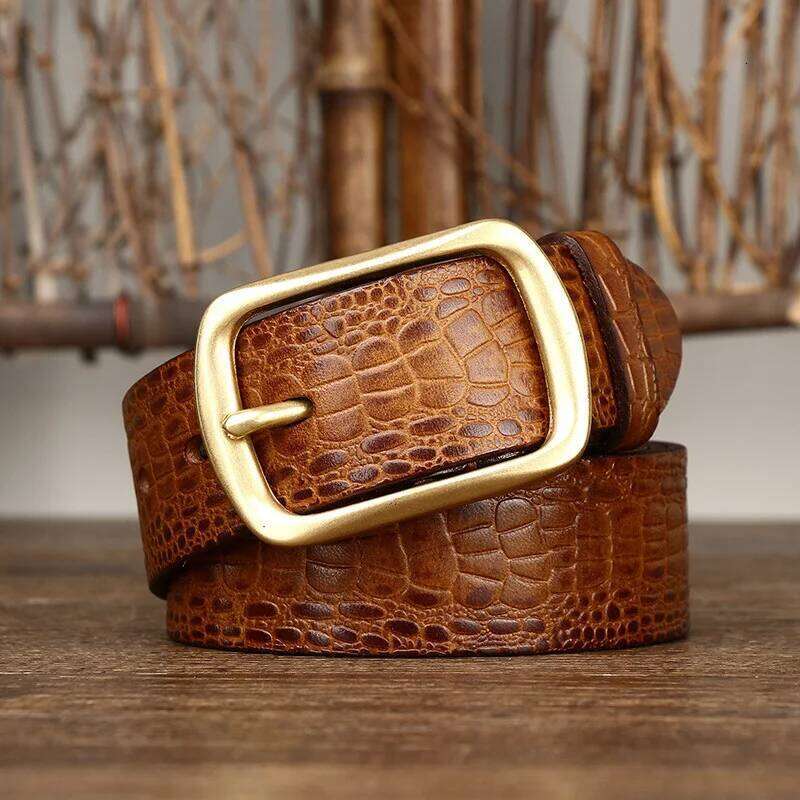 3.8CM Pure Cowhide High Quality Genuine Leather Belts for Men Brand Strap Male Brass Buckle Estampado Retro Jeans Cowboy Cintos Z260226
