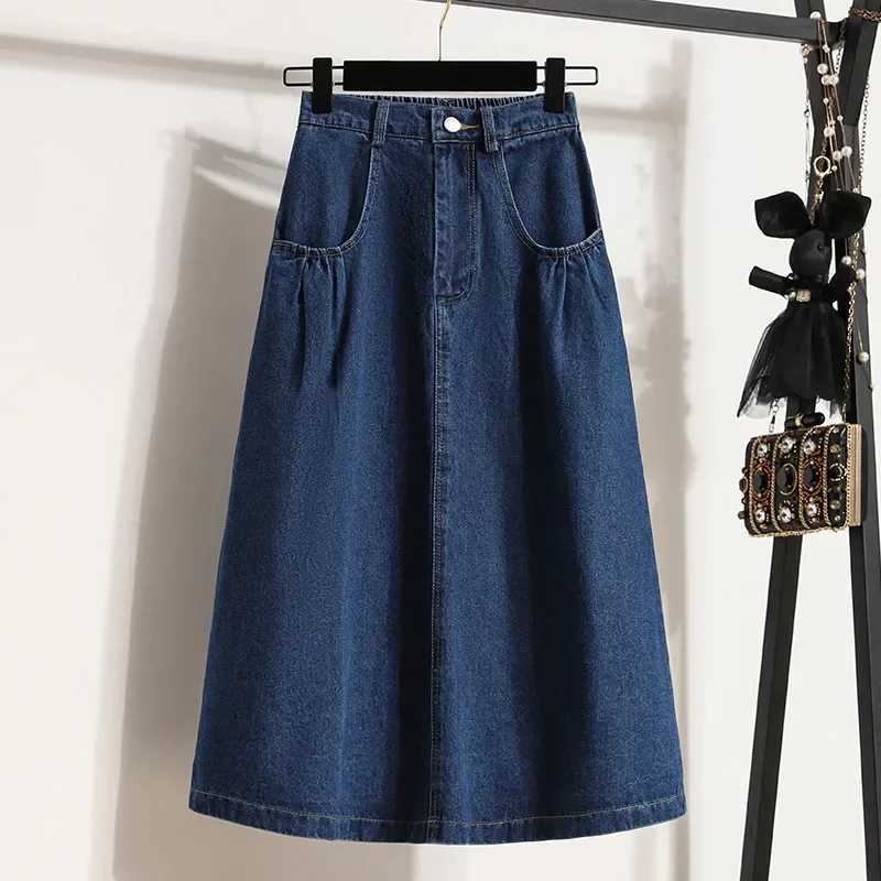 High Waist A- Line Mini Skirt Loose Fit Casual Washed Denim Solid Color Hong Kong Style plus Size Womens Fashion Skirts M260314