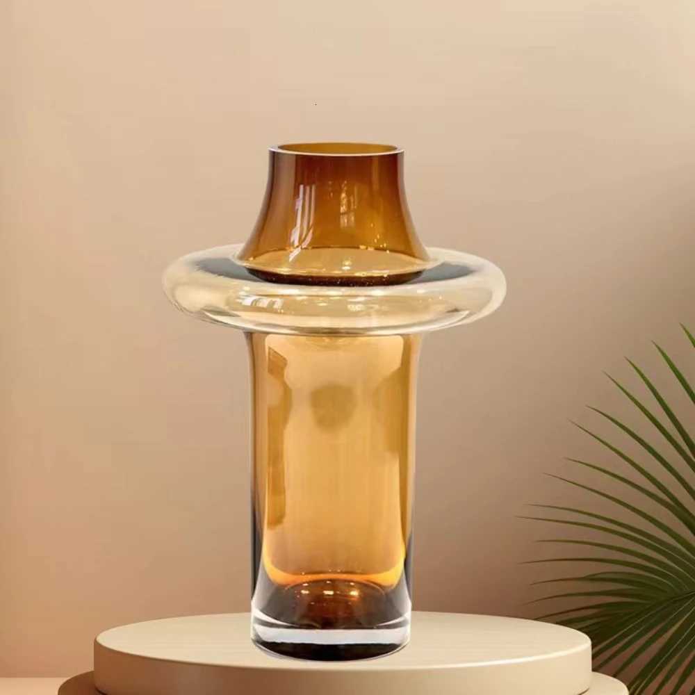 Modern Simple Glass Flower Vase Nordic Style Dried Flowers Vases Desktop Hydroponic Vase Arrangement Living Room Home Decor Y260314