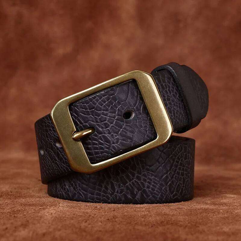 3.8CM Pure Cowhide High Quality Genuine Leather Belts for Men Brand Strap Male Brass Buckle Fancy Vintage Jeans Cowboy Cintos Z260226