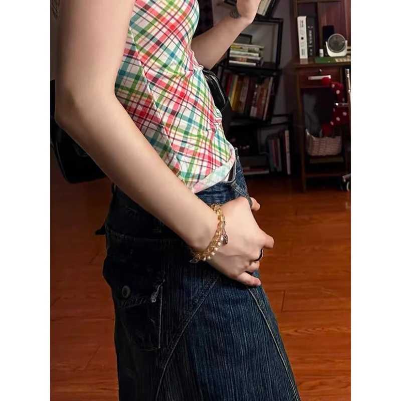 Autumn High Waist Denim Mini Blue Skirt Women Vintage Slit A- Line Hip Concealing Mid-Length Cotton Jeans Skirts Female Fashion M260314