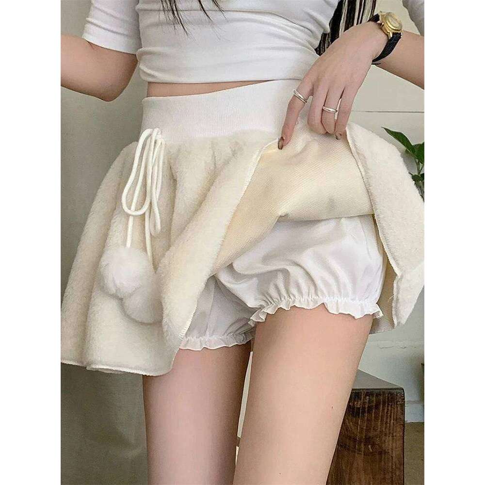 Sweet Preppy Mini Women Autumn Winter Bow Fluff Ball Patchwork Cute Skirts High Waist Loose Casual Kawaii A Line Skirt New Z260314