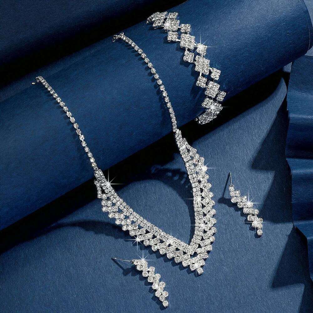 Ladies' light luxury style versatile set, geometric cone-shaped rhinestone necklace, earrings, daily wearing wedding accessories Z260313