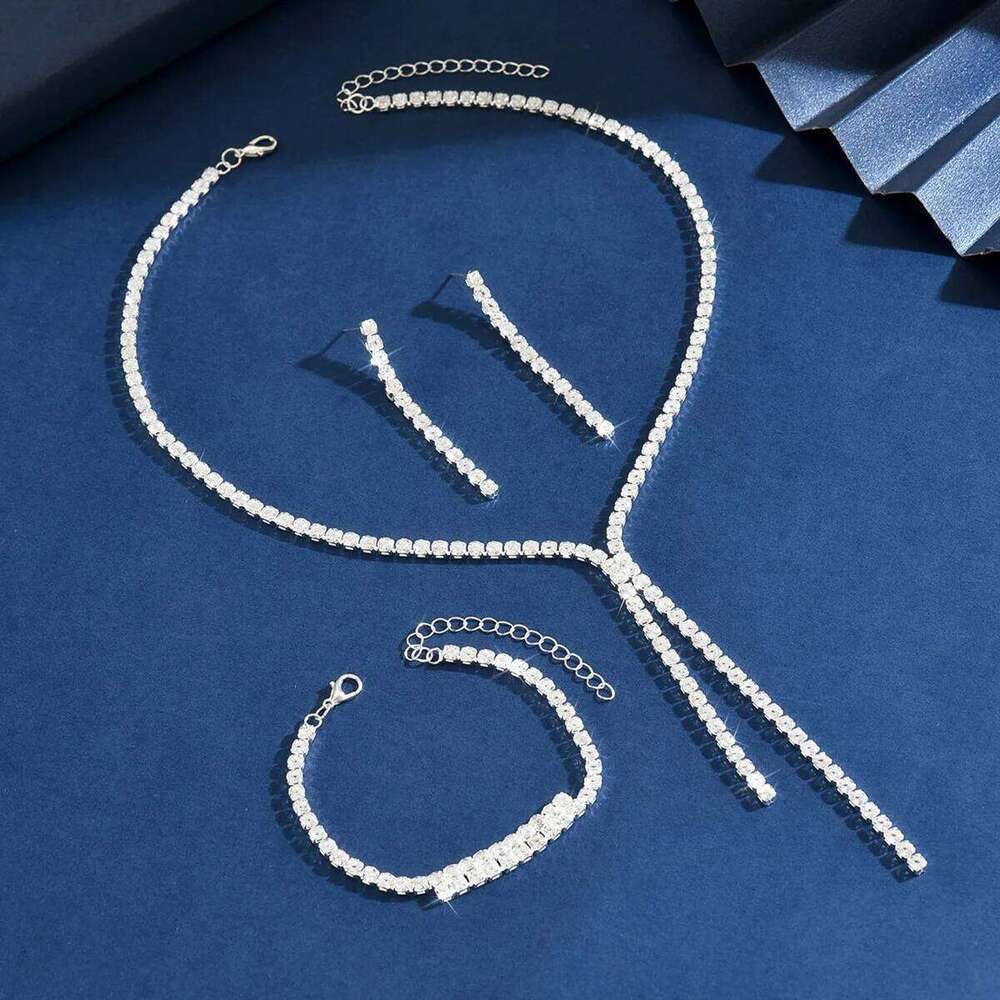 Black Copper Alloy Beaded Jewelry Set: Y-Necklace Long Earring + Bracelet Women's Minimalist Statement Accessories for Party Z260313