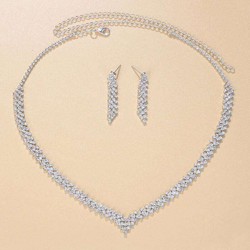 StoneFans Wedding Lozenge Step Style Rhinestone Necklace Earrings Set For Women Jewelry Choker Tassel Earring Bridal Gift Party Z260313