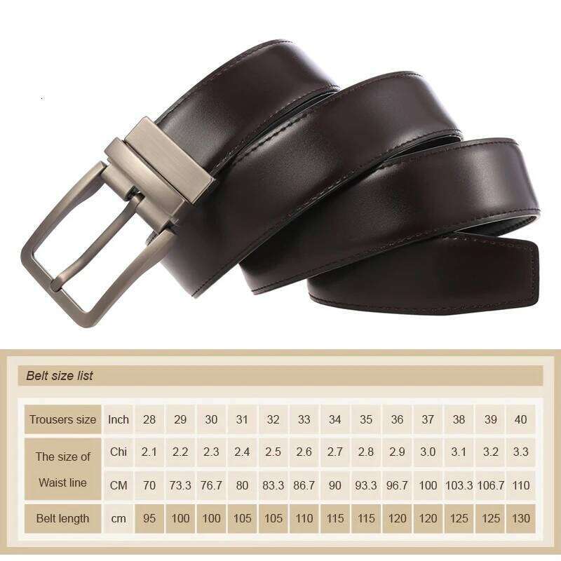 VATLTY New Men's Leather Alloy Pin Buckle Gold Natural Cowhide 130cm Silver Belt Trousers Reversible Girdles for Male Z260226