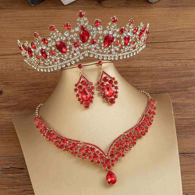 KMVEXO Gorgeous Crystal AB Bridal Sets Fashion Tiaras Earrings Necklaces for Women Wedding Dress Crown Jewelry Set Z260313