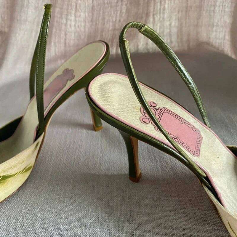 Embroidered High Heel Elegant Slingback Sandals Summer 2025 Pointed Toe Pumps Dress Shoes Women Zapatos De Mujer