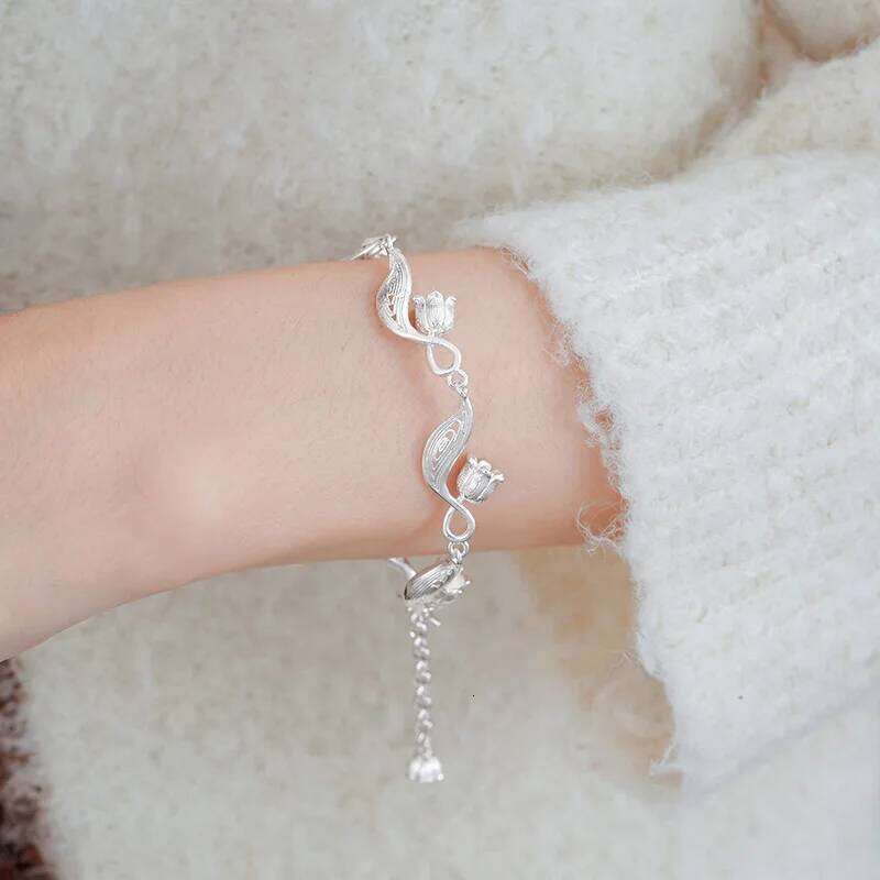 New in Simple and Fresh lily of the valley Bracelets Exquisite Dreamy Elegant silver 925 Wave Bracelet for women Party Jewelry Z260313