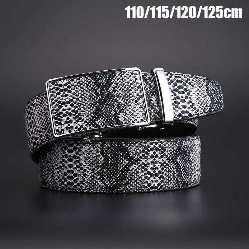Punk Rock Metal Long Buckle Belt Pattern Belts For Men Fashion Casual Faux Leather Straps Classic Snake Skin Waistband Z260226