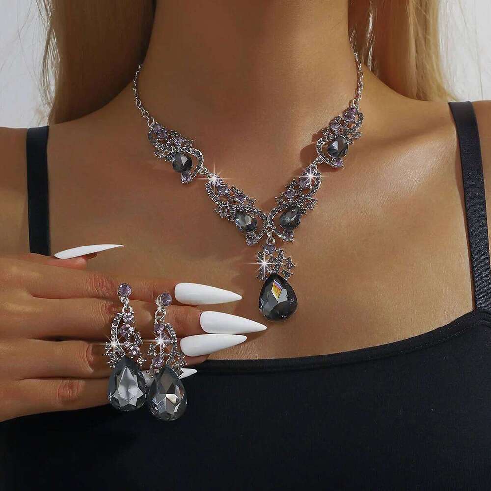 3pcs women's jewelry set with rhinestone crystal necklace earrings, bridal wedding accessories Z260313
