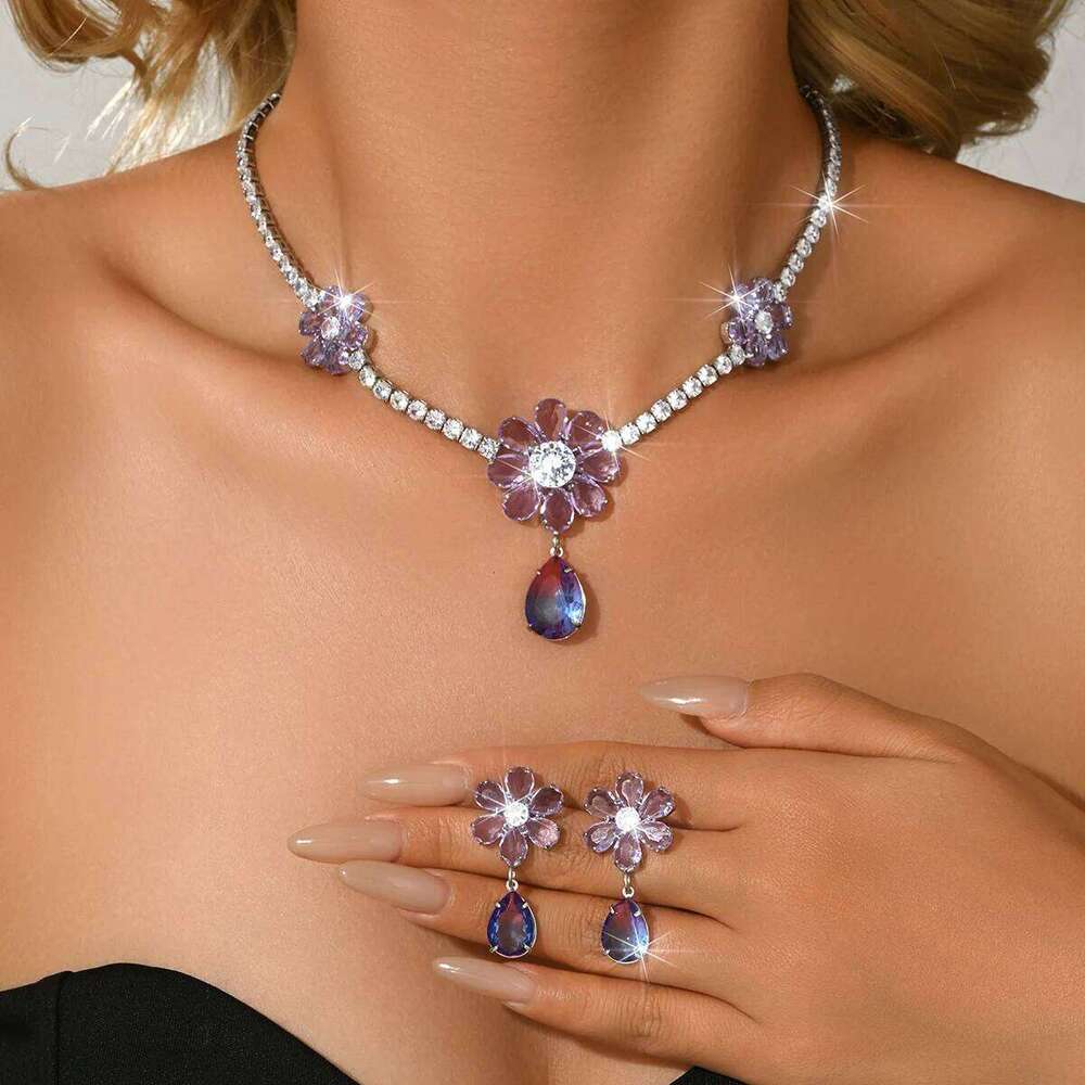 Intellectual and gentle style French heavy industry two-color necklace earrings for brides' wedding accessories Z260313