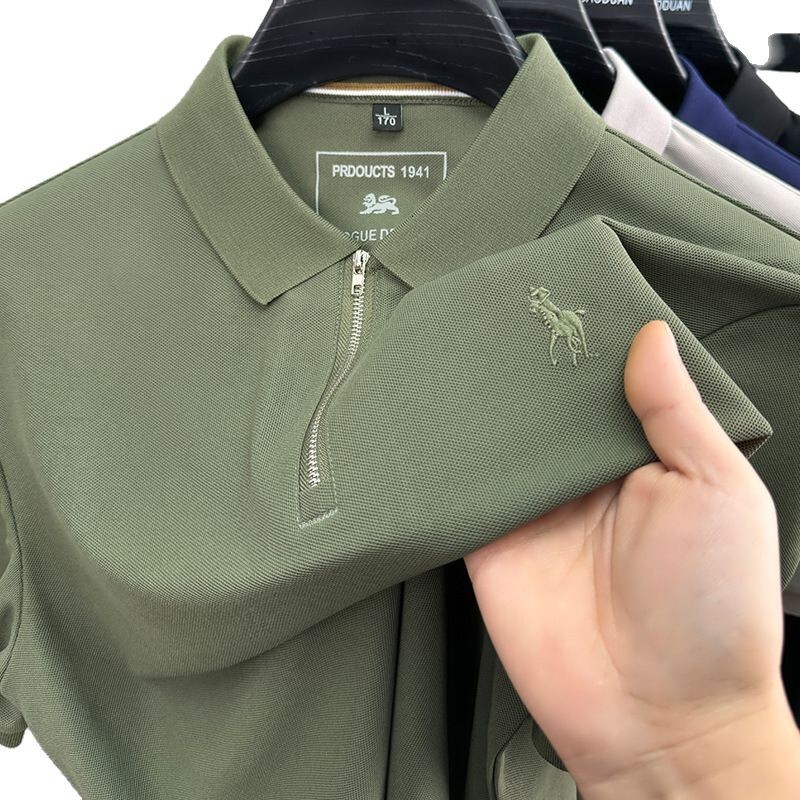 Luxury Brand Designer Clothes Zipper POLO Shirt Summer Men's Trendy Turn-Down Collar Short-Sleeve Korean Style Casual Fashion T-Shirt Men's 