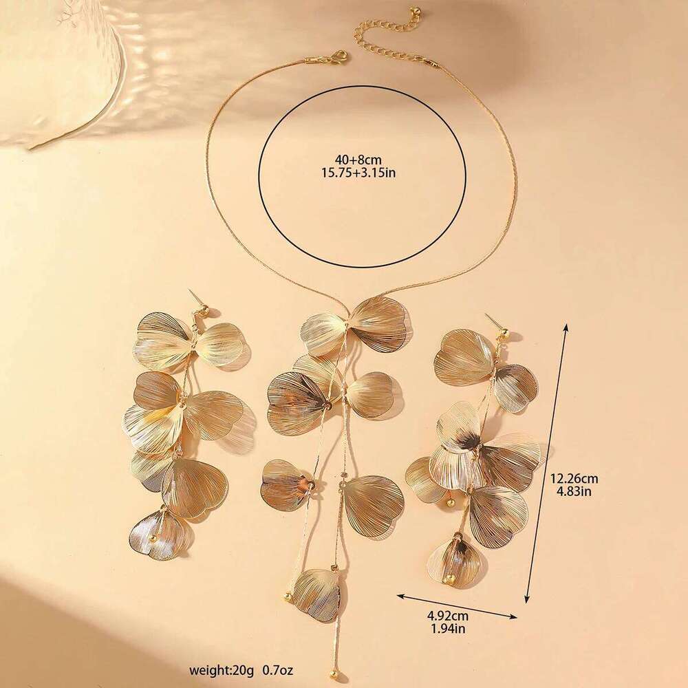 3PC Beautiful and Elegant Ginkgo Leaf Pendant Earrings Necklace Women's Romantic Bride Tassel Set Party Neck Jewelry Z260313