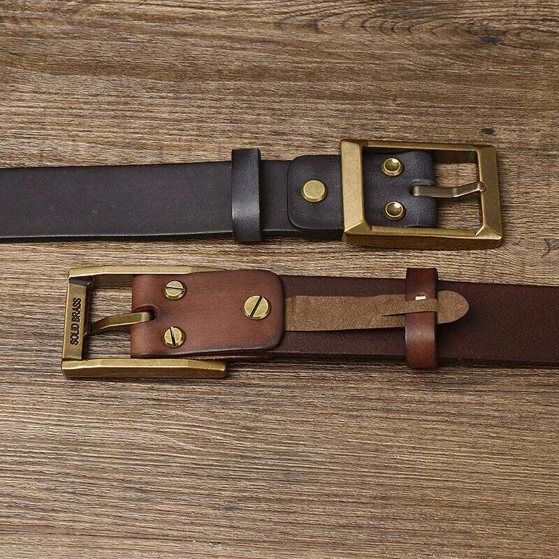 3.8CM Width 5mm Thick Retro Cowboy Male Cowskin Genuine Leather Heavy Copper Buckle Belt For Jeans Men Strap Waist Z260226
