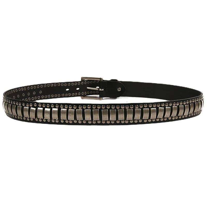 Punk Rock Geometry Pattern for Men Male Rivet Studded First Layer of Cowskin Hip Pop Decorative Belts For Jeans Z260226