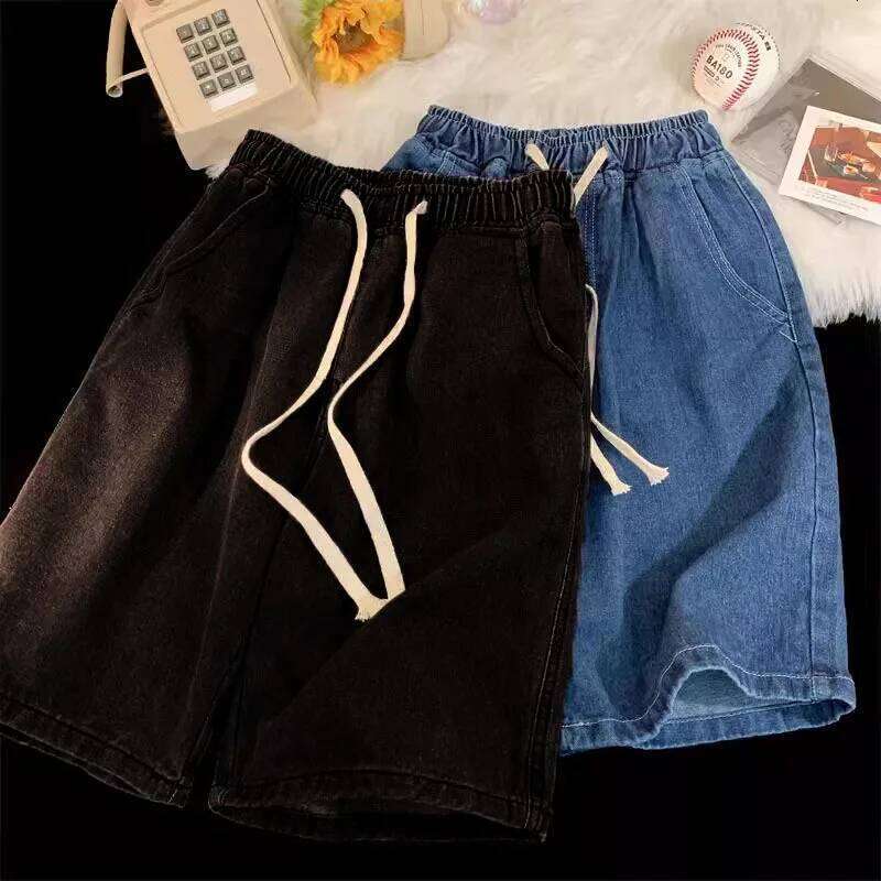 2025 Korean Style Vintage Men's Jeans Summer Loose Male Wide Leg Knee Length Shorts New Washed Fashion Short Denim Pants Z260314