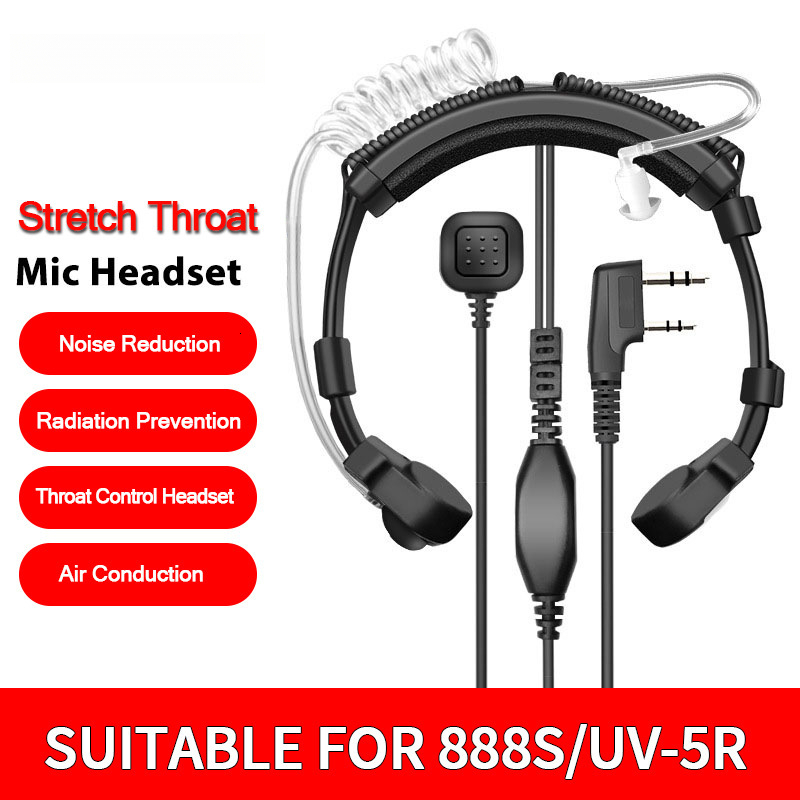Telescopic throat control headphones, throat microphone headphones, mobile phone throat control tube, anti radiation tube headphones, finger PTT cycli