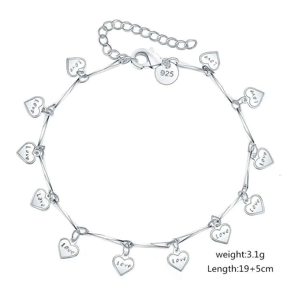 925 Sterling Silver Bracelets for Women LOVE Heart card Chain Fashion Wedding Party Girl student Christmas Gifts fine Jewelry Z260313