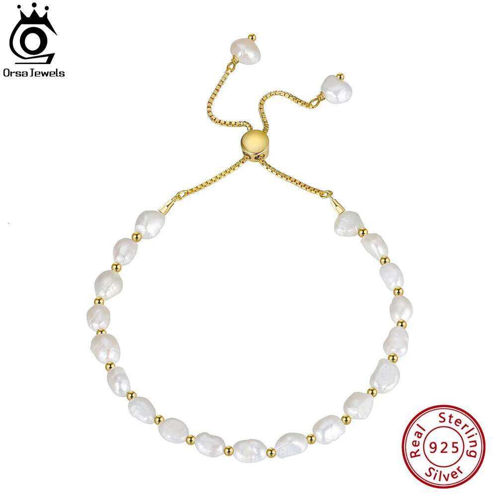 ORSA JEWELS 925 Sterling Silver Bracelet Chain Link Baroque Culture Pearl 14K Gold Fashion Dainty Handmand Jewelry GPB09 Z260313
