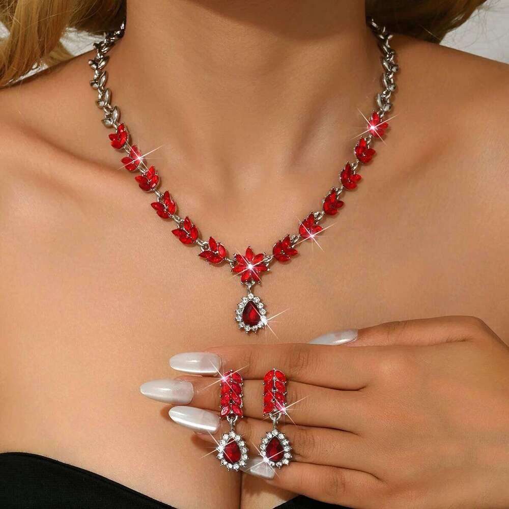 European and American Versatile Bridal Earrings, Necklace, Two Piece Set, Full Diamond Water Drop Alloy Accessories Z260313