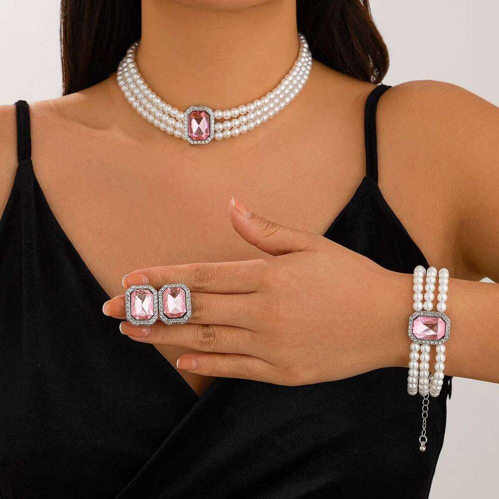 Elegant White Pearl Beads Necklace Bracelets Luxury Crystals Earring Set For Women Wedding Engagement Party Jewelry Z260313