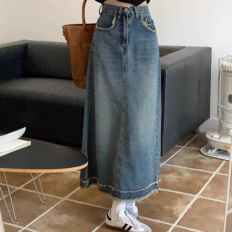 Women New Vintage High Waist A Line Skirts s Gothic High Street Denim Dress Female Fashion Retro Blue Grey Jeans Skirts M260314