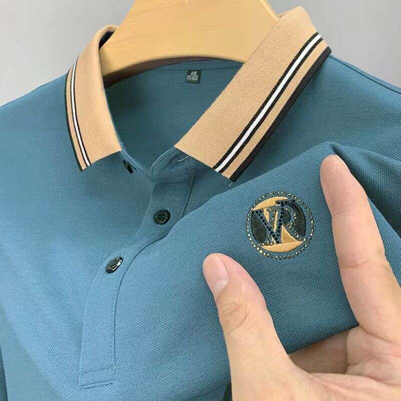 Summer new men's short-sleeve T-shirt, loose casual embroidered polo shirt for middle-aged and elderly men, dad-style top