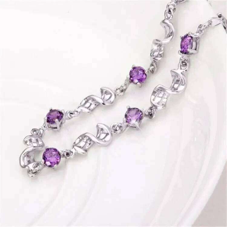 NEW fine 925 Sterling Silver Purple crystal Lucky Clover Bracelets for women fashion party wedding accessories Jewelry 17CM+4CM Z260313