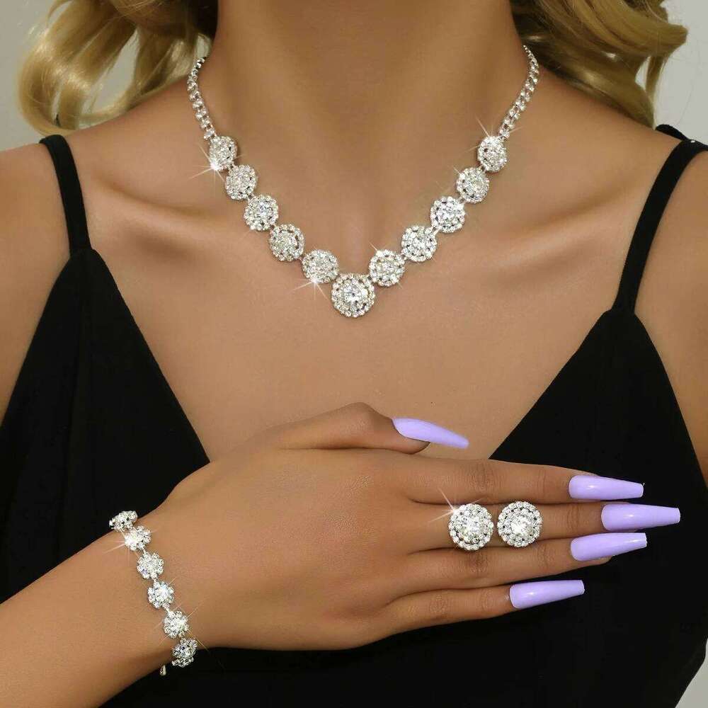 Women's Fashion Geometric Round Flower Necklace Earrings Bracelet Jewelry Set Wedding Banquet Party Holiday Gift Z260313