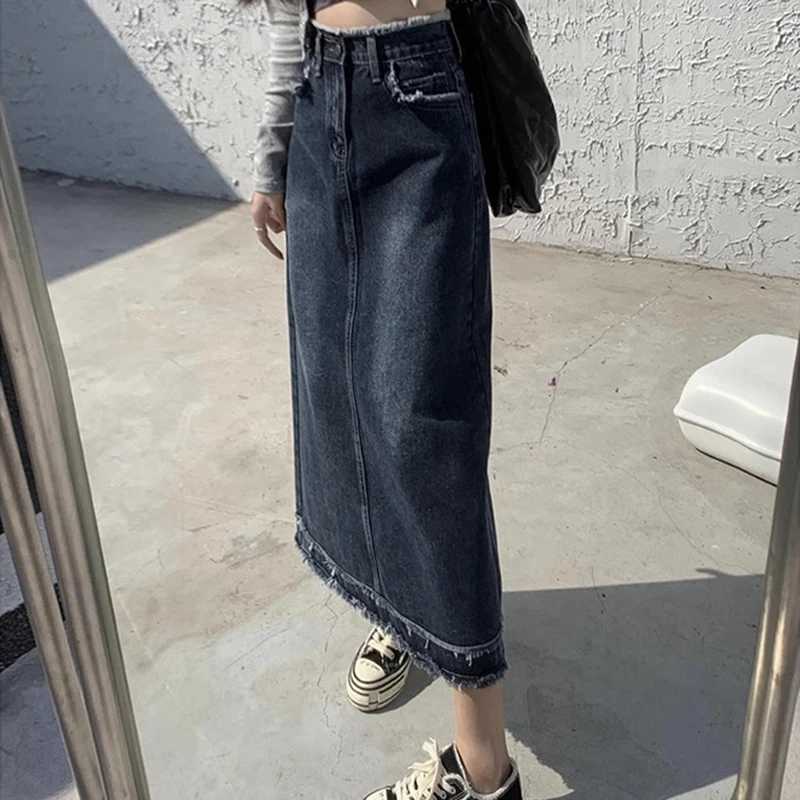 Women New Vintage High Waist A Line Skirts s Gothic High Street Denim Dress Female Fashion Retro Blue Grey Jeans Skirts M260314
