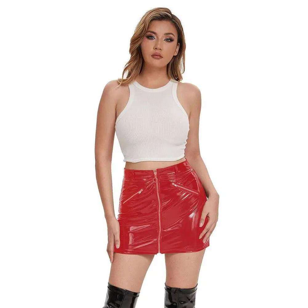 S-4XL Shiny Faux PU Leather Pencil Skirt Wet Look PVC Micro Mini Skrits Zipper High Waist Faldas Tights Package Hip Minifalda Z260314