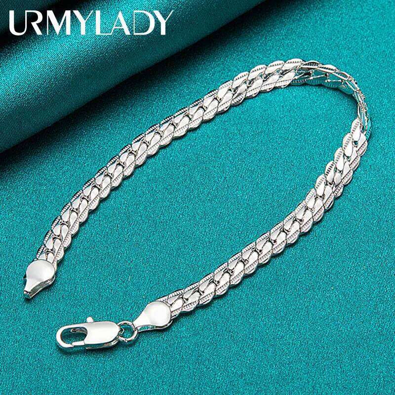 URMYLADY 925 Sterling Silver 6mm Side Charm Chain Bracelet Wedding Engagement Celebration Party For Women Man Fashion Jewelry Z260313