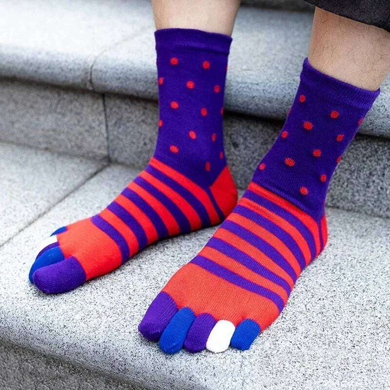 Cotton Five Finger Mans Striped Casual Business Fashion Sweat-Absorbing Anti-Bacterial Breathable Warm Toe Happy Socks Z260314