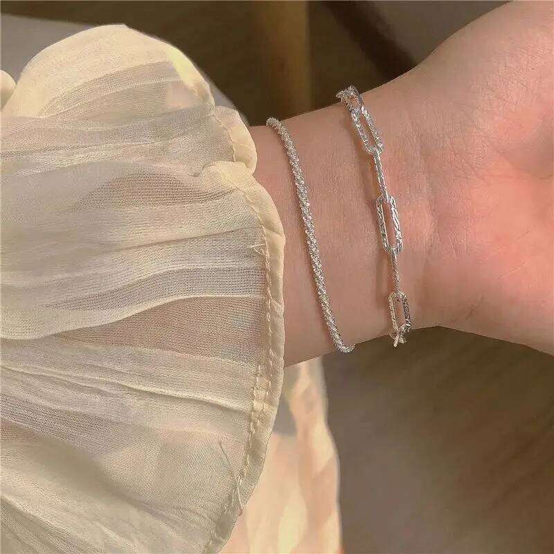 925 Sterling silver beautiful double chain bracelets for women fashion original party wedding engagement Jewelry holiday gift Z260313